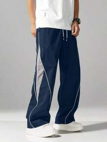 Men's Street Style Jogger Pants - With Side Stripes, Pockets And Drawstring Waist, Contrast Color Casual Sweatpants - Navy Blue - View 7