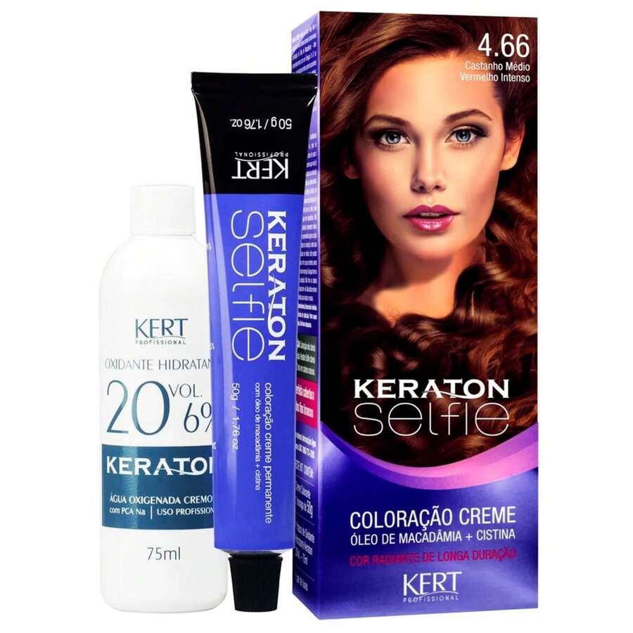 Keraton Selfie Hair Dye - Full Gray Coverage - Choose Your Color - 4.66 MEDIUM BROWN INTENSE RED - View 1