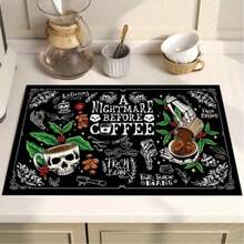 1 Piece, Square Skull Coffee Pattern Anti-Scald Mat, Soft Rubber Backing Heat Insulation Pad, Desktop Protection Mat, Coffee Machine Counter Mat, Kitchen Drain Mat, Home And Kitchen Placemat - Multicolor - View 4