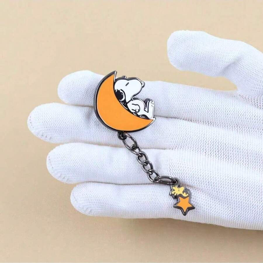SNOOPY 1 chiếc ghim cài áo men hình chó Beagle trắng dễ thương và chim vàng, mặt dây chuyền hình trăng khuyết, huy hiệu hình nhân vật hoạt hình ngôi sao, quà tặng. - Nhiều màu - Xem 1