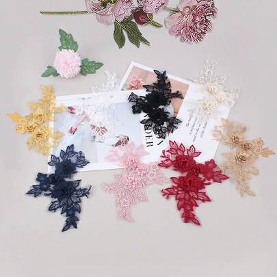 Bộ 2 miếng ren lưới 3D màu vàng, đen, hồng, đỏ tía, miếng vá thủ công tự làm, phụ kiện trang trí quần áo hình hoa ren, miếng vá sửa chữa trang trí, quà tặng Ngày của Mẹ, quà sinh nhật, trang trí váy cưới.