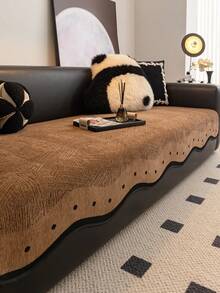 1pc Chenille Sofa Cushion, Non-Slip, Dust-Proof, Suitable For All Seasons - Brown - View 1