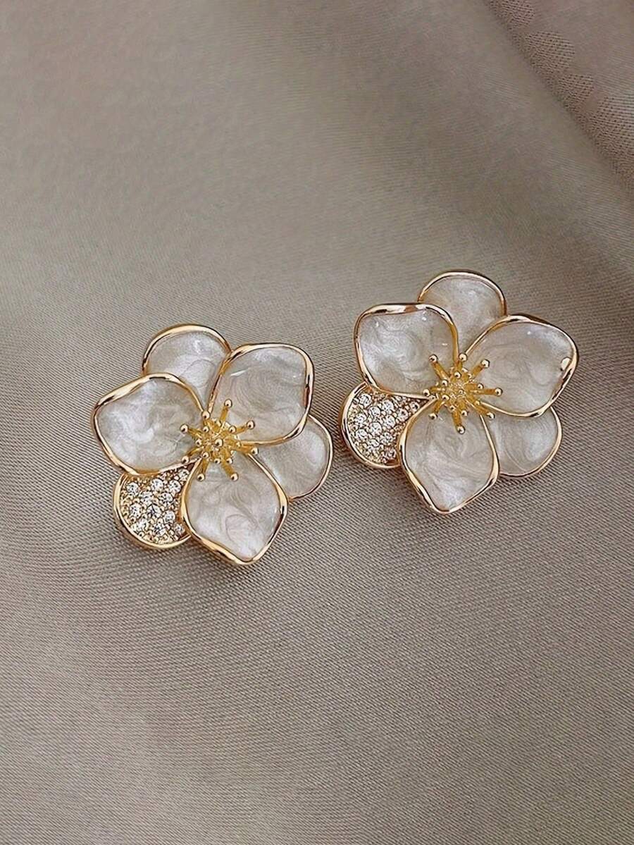 1 Đôi bông tai dáng hoa tối giản, thời trang, thiết kế cánh hoa độc đáo, thanh lịch. - nhiều màu - Xem 1