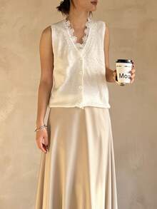 Chaleco de mujer de nuevo encaje blanco con ribete de crochet, elegante y casual para uso diario, vacaciones, playa, fiestas y protección solar, primavera/verano - Blanco - Ver 2