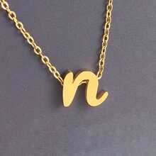 1pc Minimalist Stainless Steel 26 Initial Letter Necklace Pendant, Suitable For Commuting And Daily Wear - Yellow Gold - View 11