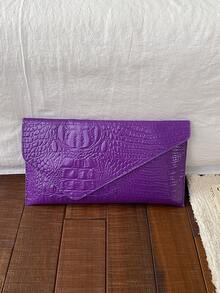 New Niche Design Fashion Crocodile Embossed Envelope Bag, Retro Style Women Handbag - Purple - View 5