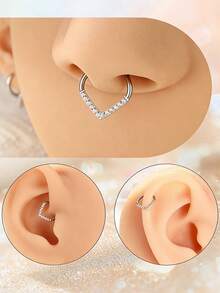 1 Piece Of Nose Piercing Jewelry With Teardrop Shaped Inlay. Stainless Steel Material. Septum Jewelry. Body Piercing Accessories, Including Earrings/Nose Rings/Lip Rings And Gold Earrings. Suitable For Daily Life, Summer, Gatherings, Halloween, Dates, Valentine's Day, Easter, Christmas, Graduation Season - Silver - View 5