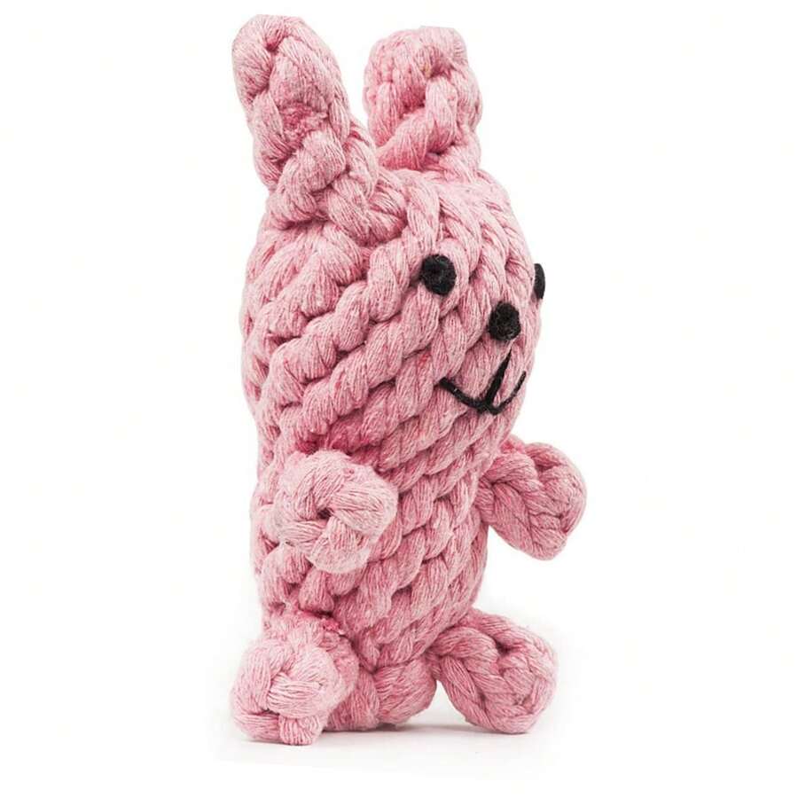 棉绳兔子玩具，耐啃咬，可爱宠物玩具，适合小型、中型和大型犬及幼犬 - 粉色 - 查看 1