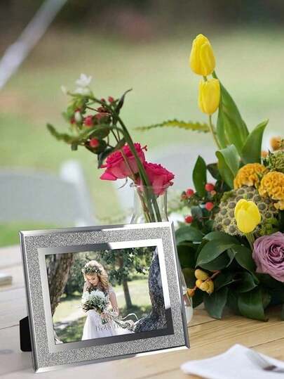 Picture Frames Glitter Glass Photo Frame, Poster, Room Decration, Storage, Room Decor, Classic European Style, Vertical Rectangular Design With Ornate Detailing, Wall-Mountable Or Desktop Display,For Table Stand, Picture Frame Glass For Weddings, Homes, Offices,Living Room, Or Birthday Gift, Construction, Sophisticated Look. Suitable Birthday Gifts, Mother's Day Gifts, Graduation/Back-To-School Gifts, Teacher's Day Gifts, Travel Accessories, Wedding Accessories, Holiday Souvenirs