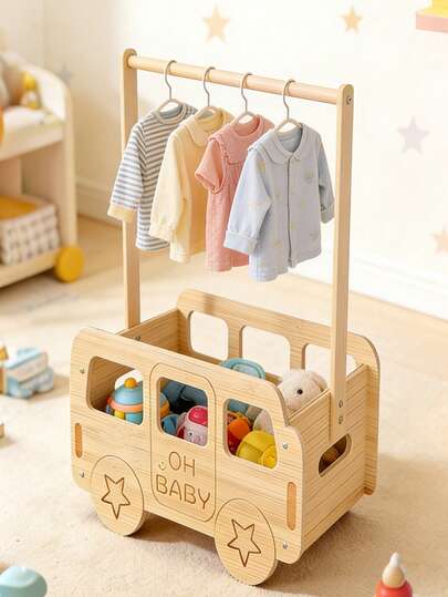 1 hộp đựng đồ cho bé bằng gỗ, giỏ đựng đồ phòng bé hình xe buýt, thiết kế mở nắp trên dễ lấy đồ, vật dụng cần thiết cho các bậc cha mẹ mới, giỏ đựng đồ trang trí phòng bé, quà tặng Phục Sinh lý tưởng.