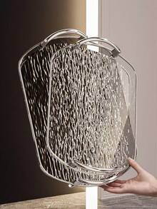 1 PET Serving Tray, Oval Design Tray, For Kitchen, Dining Table, Ramadan - Grey - View 7