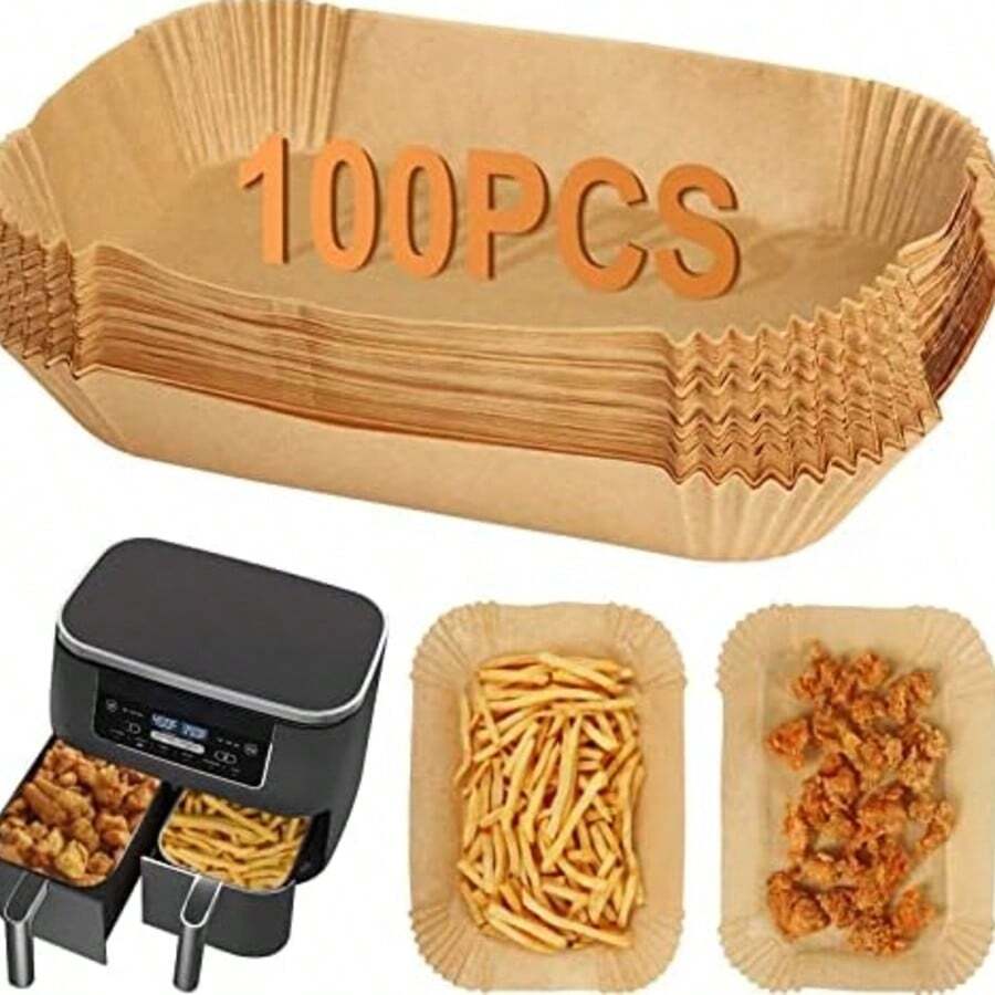50/100/200pcs Air Fryer Disposable Paper Liners, Rectangular Non-Stick Baking Paper Accessories Suitable For Double-Layer Air Fryers, Air Fryer Accessories, Oil-Proof And Waterproof Air Fryer Paper Liners