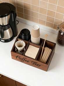 1PC Wooden Coffee Bar Organizer With 5 Compartments, Rustic Countertop Storage Box For Coffee Pods, Capsules, Cups, Spoons And Accessories, Farmhouse Kitchen Decor For Coffee Station - Multicolor - View 7