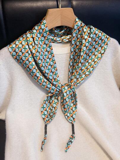 1 Pc New Sunscreen Adjustable Waist Wrap Belt Fashionable Women's Long Triangle Imitation Silk Scarf Double-Layer Scarf , Versatile Neckwear Headscarf Spring Summer Shawl Accessory.