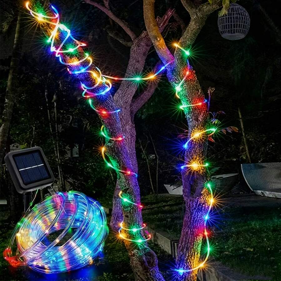 Warm White Solar LED Light Tube, Flexible Transparent PVC Solar String Lights, IPX4 Waterproof 8 Lighting Modes Auto Light Sensor, Suitable For Outdoor Garden Wedding Party Decor