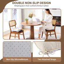 BETU Cojines para Sillas de Comedor Juego de 4 3.5" de Grosor Almohadillas para Sillas de Mesa de Cocina con Lazos Base Antideslizante y Fundas Cojín de Asiento para Comedor Bar Sillas de Patio - Beis - Ver 2