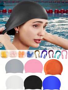 2/4/10pcs Silicone Swimming Cap, Nose Clip, Ear Plug Set, Waterproof & Warm, Suitable For Indoor/Outdoor Pool And Beach Swimming, 2026 Best Seller, Ideal Gift For Mother's Day And Father's Day - Multicolor - View 3