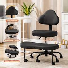 Silla de oficina con piernas cruzadas silla de computadora cruzada con TDAH asiento de yoga para meditación y rodillas con altura ajustable soporte lumbar reposapiés más ancho y ruedas - Blanco - Ver 6