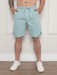 Men's Bermuda Shorts In Twill Fabric With Elastic Waistband - Light Green - View 3