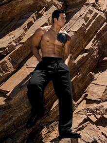 MIVADA Men's Premium Wide-Leg Pants With Adjustable Drawstring | Lightweight, Comfortable, And Stylish | Available In Black And White - màu đen - Xem 1