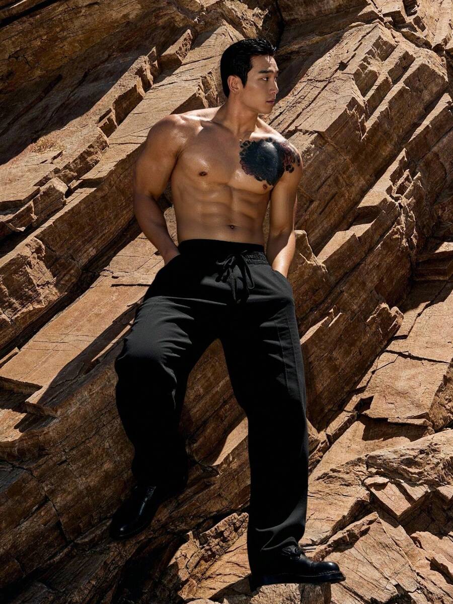 MIVADA Men's Premium Wide-Leg Pants With Adjustable Drawstring | Lightweight, Comfortable, And Stylish | Available In Black And White - màu đen - Xem 1