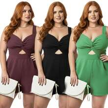 Women's Plus Size Short Jumpsuit – Loose-Fitting, Elegant, And Body-Shaping Casual - 黑色 - 查看 1