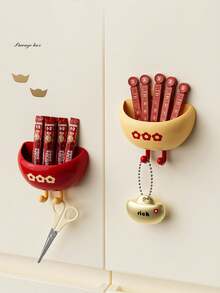 1pc Cartoon Kitchen Fridge Storage Organizer Rack With Hooks - Multicolor - View 1