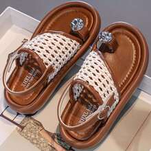 1双银色人字带女童休闲漂亮平底凉鞋，白色防滑沙滩鞋 - 米色 - 查看 5