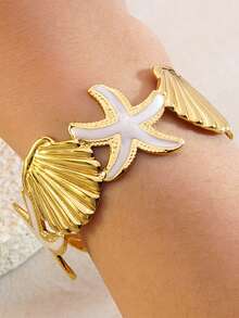 سوار ذهبي واسع، تصميم أسورة مفتوحة بنجمة غير متماثلة، أسورة شاطئية صيفية بوهيمي قابلة للتعديل، هدية - متعدد الألوان - مشاهدة 8