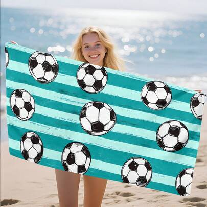 1 khăn tắm biển in hình bóng đá, mềm mại, thoải mái, nhẹ, thích hợp cho du lịch, bơi lội, lặn biển, lướt sóng, yoga, cắm trại và các phụ kiện bãi biển khác.
