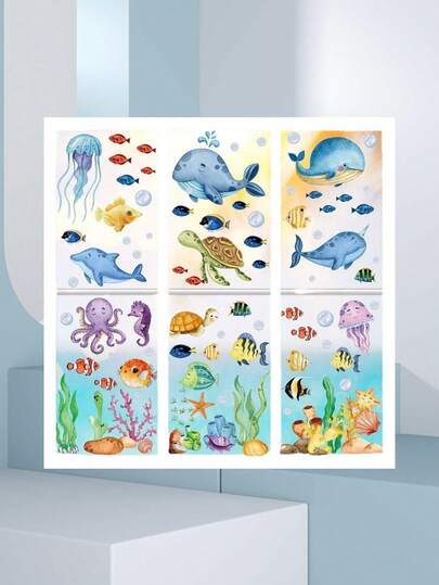 Bộ 9 miếng dán tường hoạt hình thế giới đại dương, bán sỉ dùng trang trí phòng khách, phòng ngủ, phòng trẻ em, decal dán tường chống thấm nước, quà tặng nhỏ cho các bữa tiệc ngày lễ.