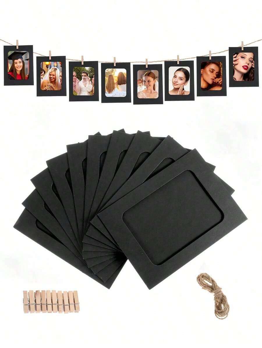 21pcs/Set Paper Picture Frames, Cardboard Photo Frames DIY Clip Photo Holders Hanging Photo Display Banner, Paper Photo Banner, Hanging Photo Wall For Wedding, Anniversary, Birthday, Holiday Parties, Home Decor, Desktop DIY Decoration, Home, Classroom, Office, Wedding, And Wall Decor (With Clips And T) Room Decor - 10pcs/set - View 1