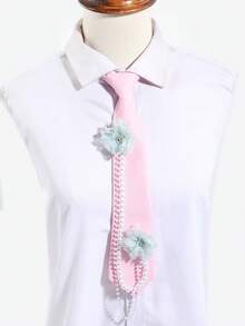1件装女士时尚花卉仿珍珠链条装饰可爱可调节系带，适合休闲、外出、约会、派对、街拍搭配、节日、旅行等场合。 - 彩色 - 查看 3