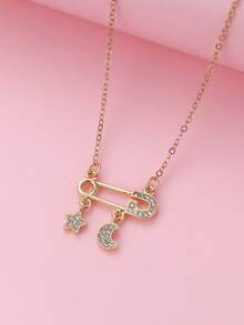 1 chiếc vòng cổ mặt dây chuyền hình ngôi sao và mặt trăng đính pha lê sáng tạo, thời trang dành cho trẻ em, thích hợp để đeo hàng ngày, làm quà tặng, dịp lễ. - Vàng - Xem 4