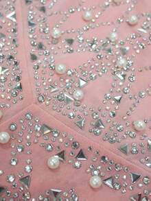 NIKBK Sexy Backless, Strapless Pink Choker Dress With Rhinestone, Pearl & Faux Feather Decor, Suitable For Birthday Party, Cocktail Party, Club, Wedding Guest - Baby Pink - View 12