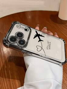 1个飞机航线心形（相机镜头贴膜）奢华时尚防震气囊手机壳，兼容苹果6/7/8/X/XS/XR/11/12/13/14/15/16/16E/17/17PM，保护性手机壳 - 白色 飛機 - 查看 5