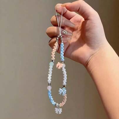 1条可爱蝴蝶结串珠手机挂绳，DIY串珠相机背带，防丢手机挂链