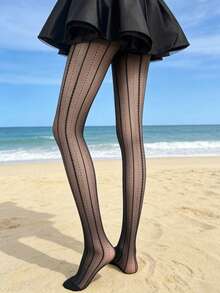 法式少女条纹波点连裤袜，日常穿着优雅透明丝袜 - 彩色 - 查看 7