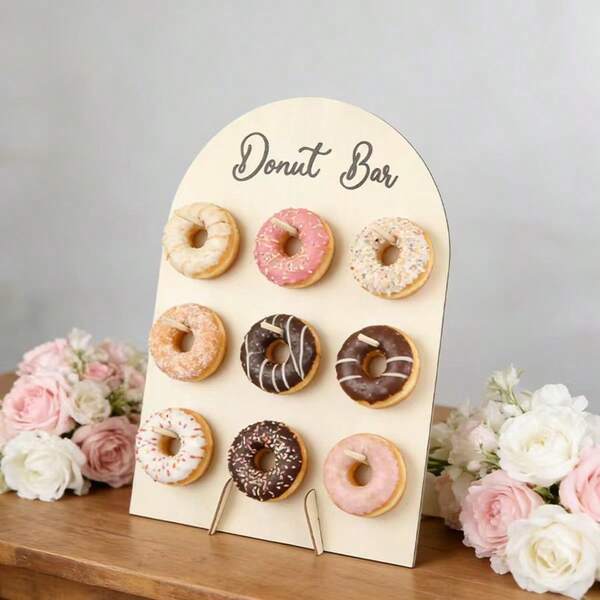 9-Hole Wooden Donut Display Stand, Pedestal Style Donut Set, Home Donut Display Rack, Wedding & Bridal Shower Food Display, Birthday Party Food Stand, Wooden Donut Holder, Baby Shower Dessert Display, Rustic Decor