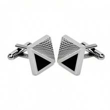 Men's Square Plaid Cufflinks, New Arrival Simple Stripe Check Cuff Links For French Dress Shirts, Fashion Personality Business Casual Jewelry Accessories - Silver - View 1