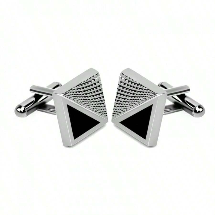 Men's Square Plaid Cufflinks, New Arrival Simple Stripe Check Cuff Links For French Dress Shirts, Fashion Personality Business Casual Jewelry Accessories - Silver - View 1