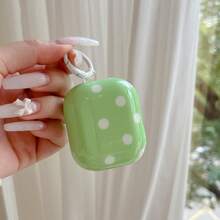 Big Polka Dot Print Design Earphone Case, Minimalist Fashion Earphone Cover, IMD Earphone Shockproof Case, Suitable For AirPods 1/2/3/4/Pro - Green - View 4