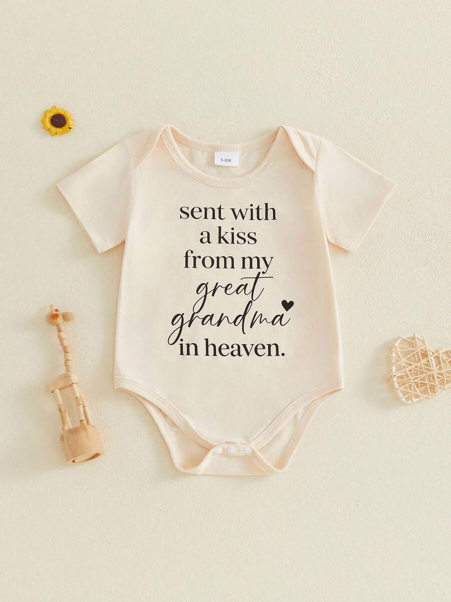 Mono de verano para bebé, informal, con estampado de letras, manga corta, para recién nacidos, niños y niñas. Ropa adorable. - Albaricoque - Ver 1