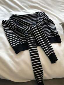 1 Stück Damen Mode gestreifter Strick-Cardigan mit kontrastfarbigem kleinem Schal, Frühling/Sommer/Herbst Sonnenschutz multifunktionaler Büro-Mesh-Schal für Klimaanlagenräume, Nacken- & Schulterschutz-Weste, geeignet für alle Jahreszeiten, RC Kleid - Verschiedenfarbig - Übersicht 15