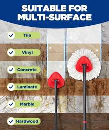 4-In-1 Mop Heads Replacements For O Cedar EasyWring 1 Tank System, Includes 1 Base | 1 Scrub Brush Head | 2 Spin Mop Heads, Full Set Mop Replace Heads For Cleaning Home, Bathroom &Amp; Kitchen - ColorA - 查看 6