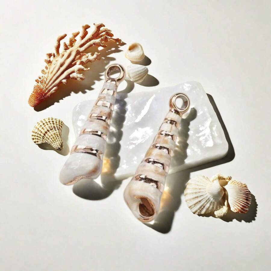 10件套贝壳金边吊坠,亚克力海洋生物挂件,DIY手链项链耳环配件,夏季海滩度假女孩礼物 - 彩色 - 查看 1