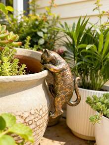 树脂攀爬猫和悬挂猴雕像 - 耐候青铜色饰面 - 适用于花盆、栅栏或喷泉的精美装饰 - 可爱的动物雕塑，点亮您的花园 - 宠物主人和园艺爱好者的理想礼物 - A - 查看 2