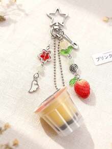 1个日式布丁钥匙扣，粉色和黄色蛋奶沙司吊坠，Y2K平成复古美学串珠饰品 - 均碼 - 查看 9