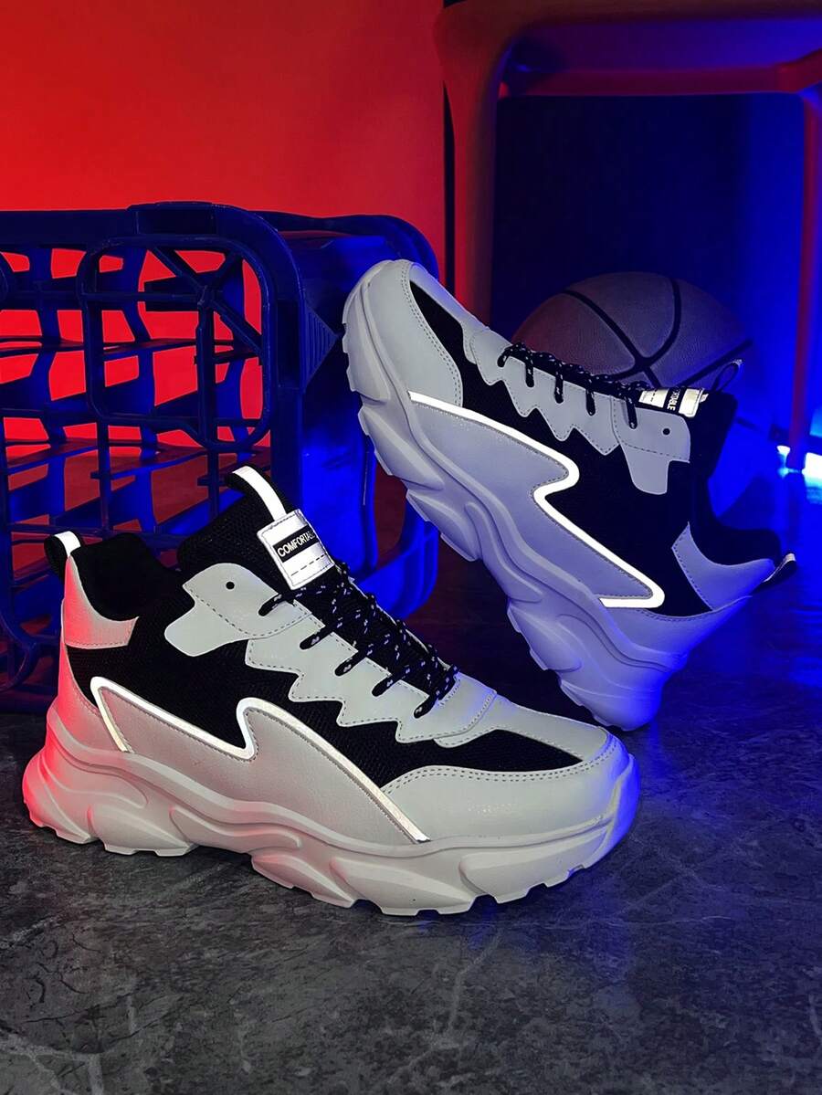 Men's Modern White And Black Sneakers With And Mesh Paneling Comfortable Streetwear Shoes For Urban Lifestyle - 黑與白 - 查看 1