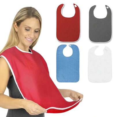 2pcs Light Blue Adult Bibs - Adjustable And Machine Washable - Type B With Hook And Loop Fastener Waterproof And Stain Resistant Food/Drool Bibs Suitable For Elderly, For Nursing Homes And Care Facilities, Unisex